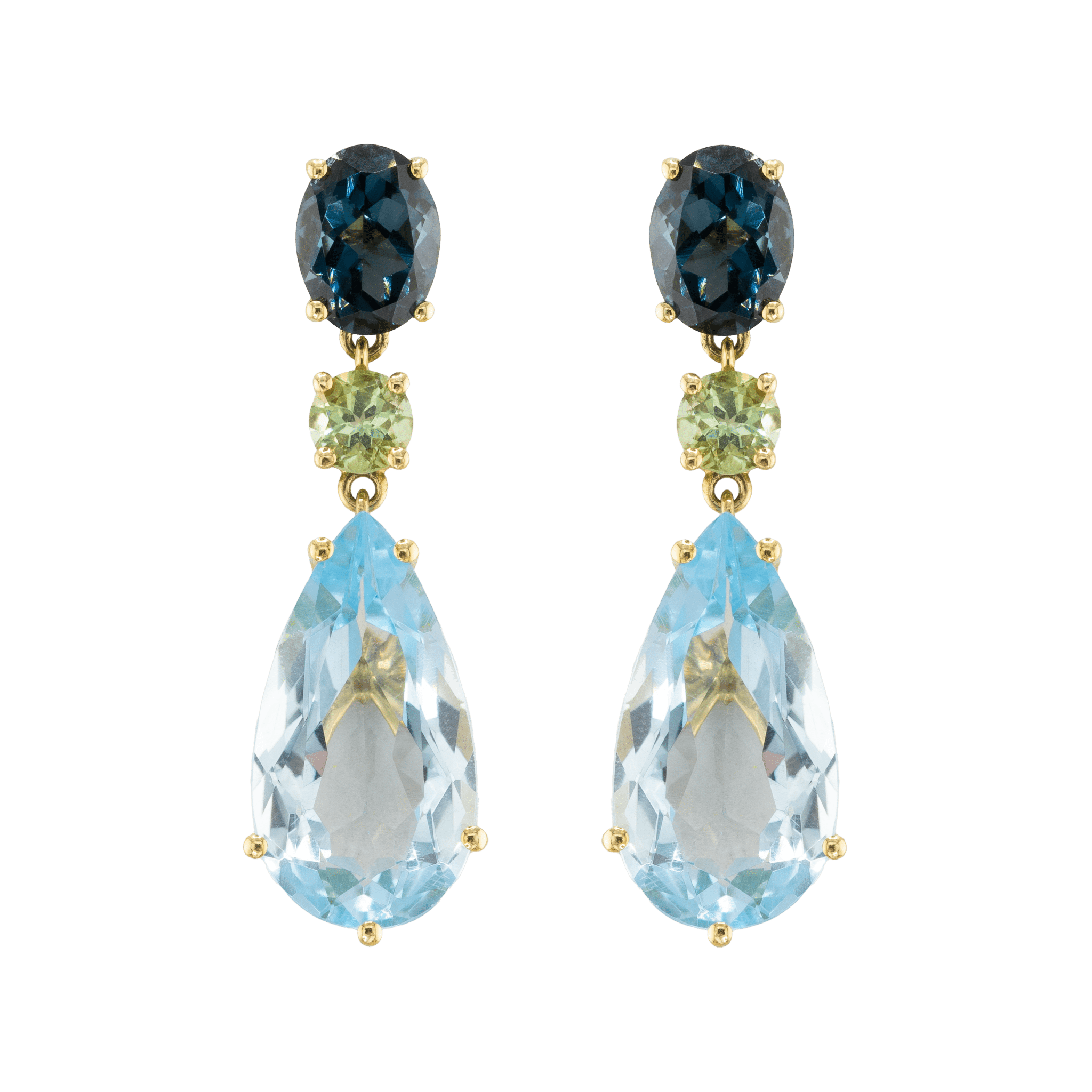 Ohrringe MARIETTA Blautopas London blue & Turmalin & Blautopas skyblue Gelbgold (14k)